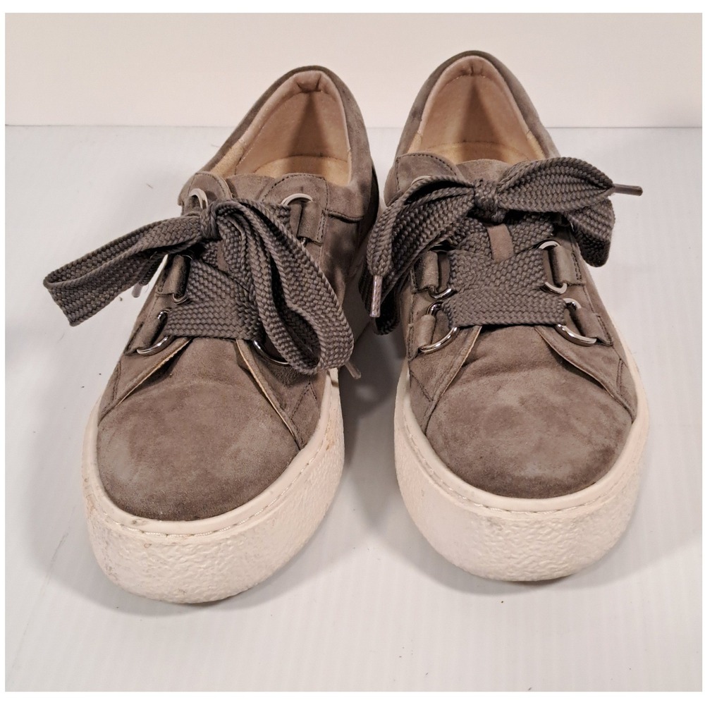 Vaneli Sport Womens Taupe Grey Suede Platform Sneakers Ribbon Lace Up Size 6.5 M
